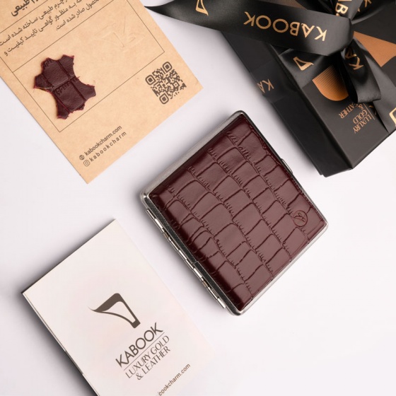 جعبه سیگار چرم کروکودیل زرشکی