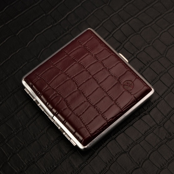 جعبه سیگار چرم کروکودیل زرشکی