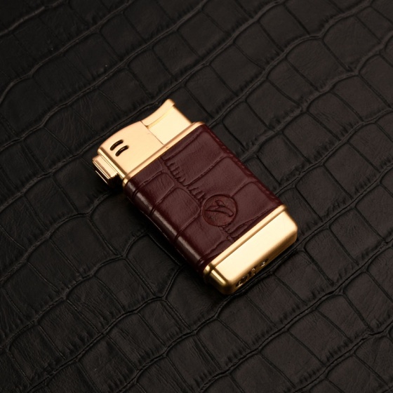 فندک گازی چرم کروکودیل زرشکی