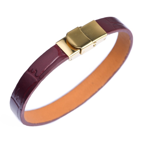 دستبند چرم کروکودیل زرشکی