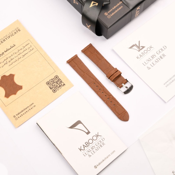 بند ساعت مردانه چرم کروکودیل عسلی