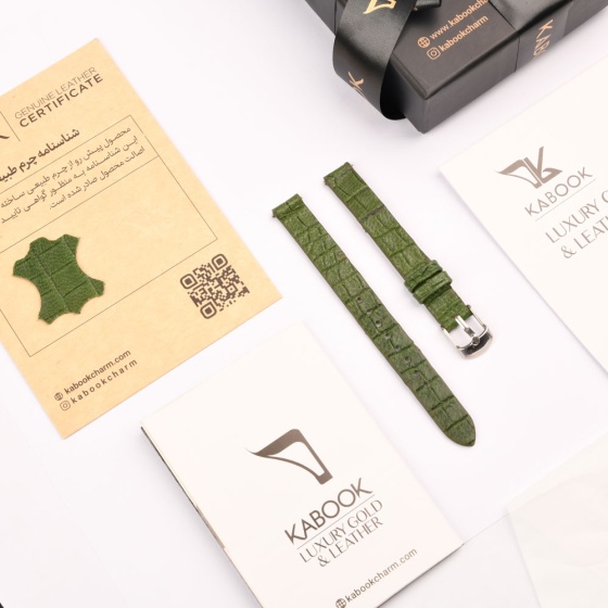 بند ساعت زنانه چرم کروکودیل سبز