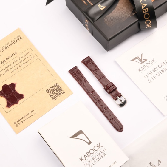 بند ساعت زنانه چرم کروکودیل زرشکی