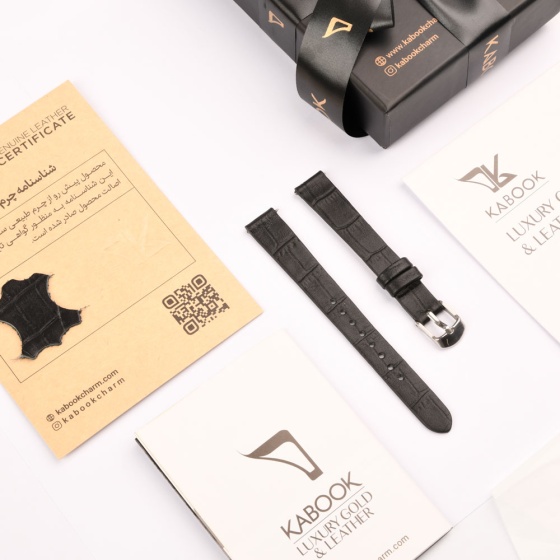 بند ساعت زنانه چرم کروکودیل مشکی