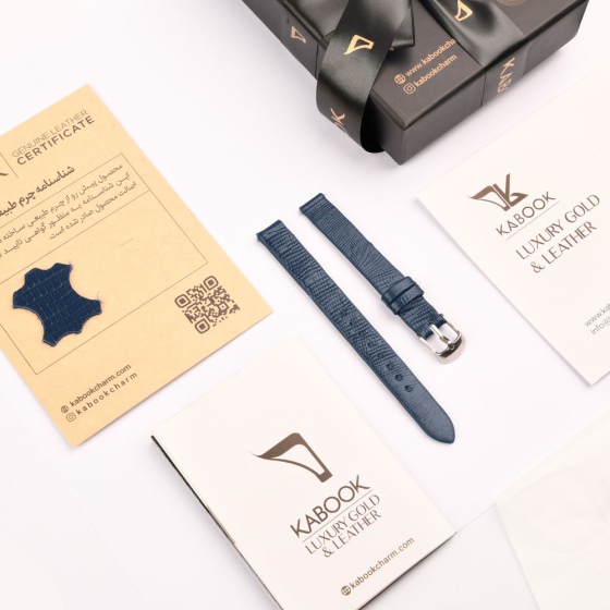 بند ساعت زنانه چرم لیزارد سرمه ای