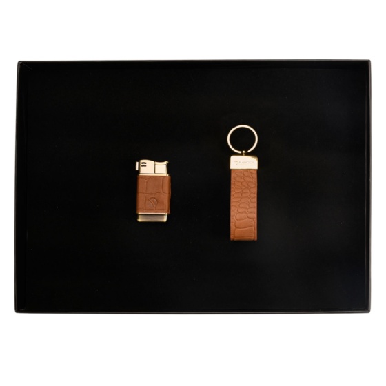 ست هدیه چرم فندک و جاکلیدی عسلی