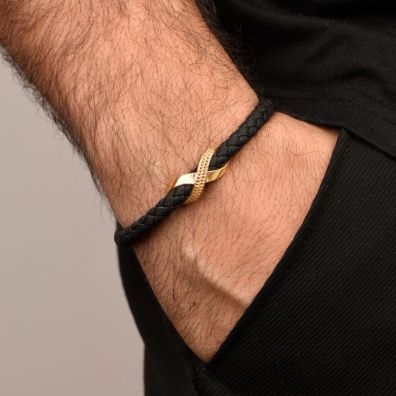 دستبند چرم طلا مردانه طرح آریس