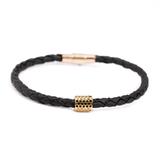 دستبند چرم طلا مردانه طرح لامورا