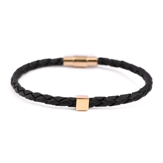 دستبند چرم طلا مردانه طرح مکعب