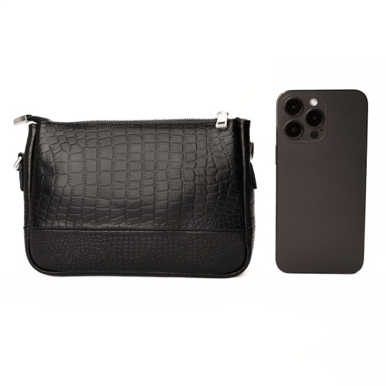 کیف دوشی زنانه چرم طرح آلین چرم کروکودیل مشکی