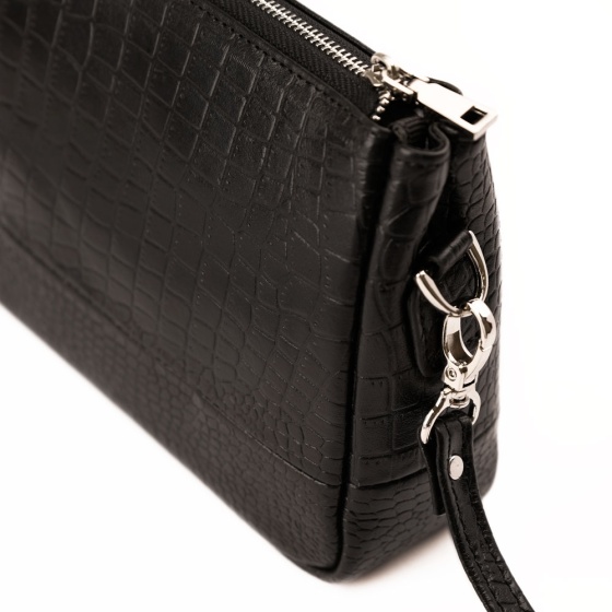 کیف دوشی زنانه چرم طرح آلین چرم کروکودیل مشکی