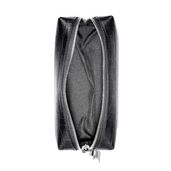 کیف لوازم آرایش چرم مشکی کروکودیل