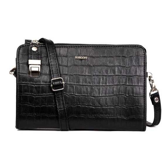 کیف دوشی زنانه طرح دیوا چرم کروکودیل مشکی