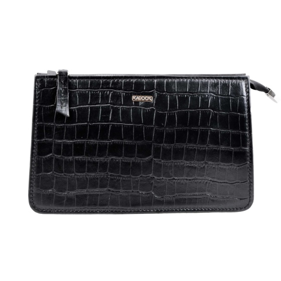 کیف دوشی زنانه چرم مشکی کروکودیل طرح میلانا