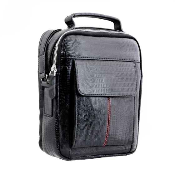 کیف کراس بادی مردانه طرح سیاوش چرم مشکی لیزارد