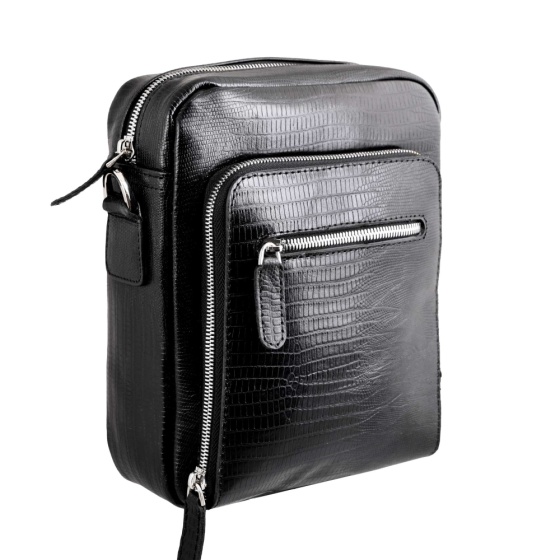 کیف کراس بادی مردانه طرح هامون چرم لیزارد مشکی