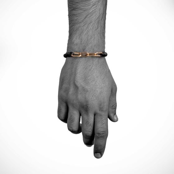 دستبند چرم طلا مردانه طرح هرمس