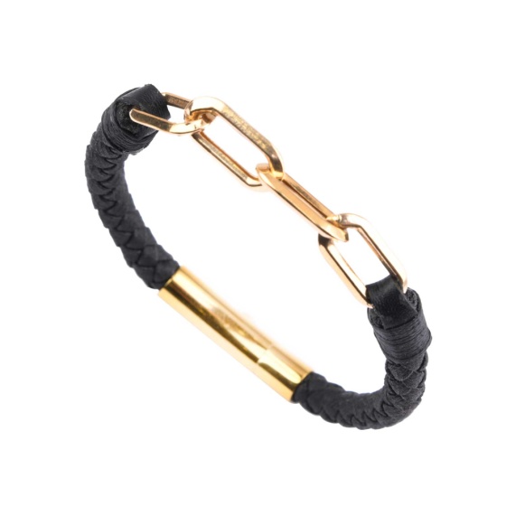 دستبند چرم طلا مردانه طرح هرمس