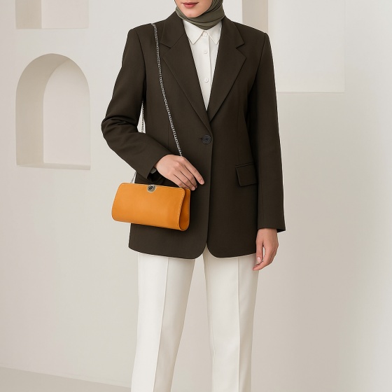 کیف دوشی زنانه کد 5054 چرم ساده خردلی