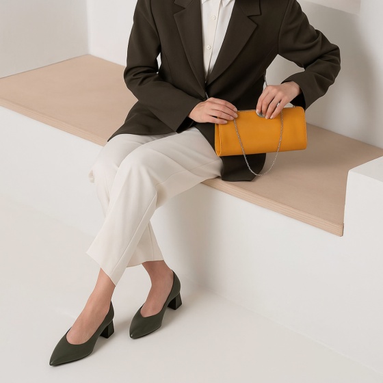 کیف دوشی زنانه کد 5054 چرم ساده خردلی