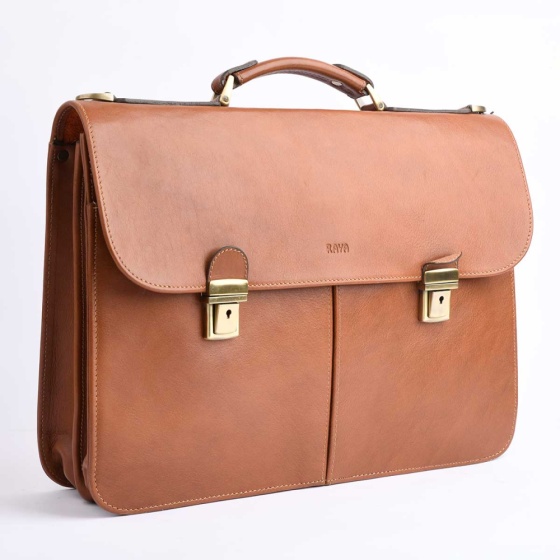 کیف اداری پتروس چرم ساده عسلی