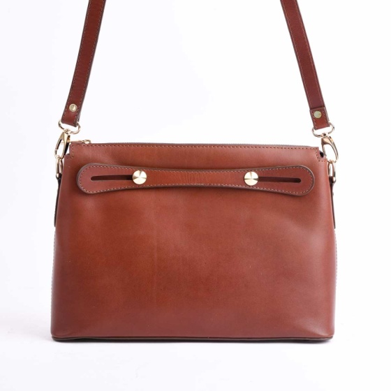 کیف مجلسی زنانه طرح افروز چرم ساده عسلی