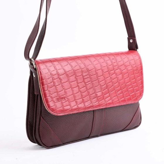 کیف دوشی زنانه طرح شیما چرم زرشکی فلوتر