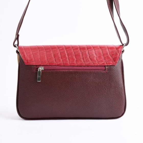 کیف دوشی زنانه طرح شیما چرم زرشکی فلوتر