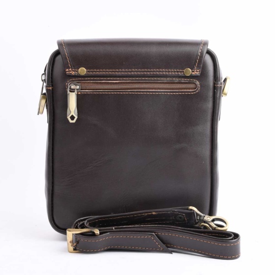 کیف کراس بادی مردانه طرح آرشام چرم ساده قهوه ای