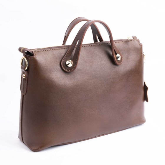 کیف مجلسی زنانه طرح افروز چرم ساده قهوه ای