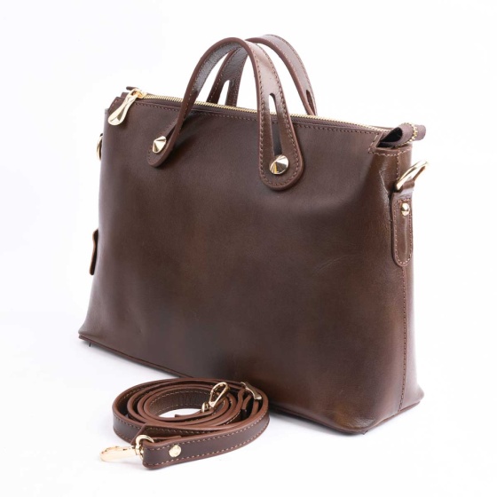 کیف مجلسی زنانه طرح افروز چرم ساده قهوه ای