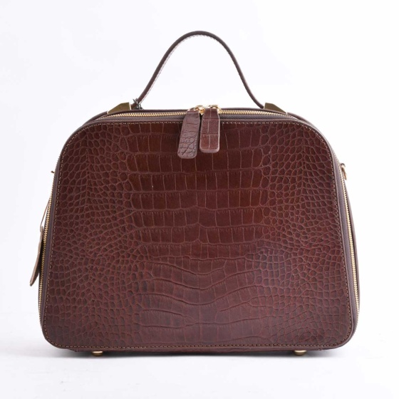 کیف زنانه مجلسی طرح تینا چرم کروکودیل قهوه ای
