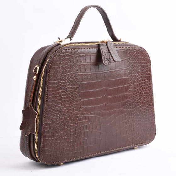 کیف زنانه مجلسی طرح تینا چرم کروکودیل قهوه ای