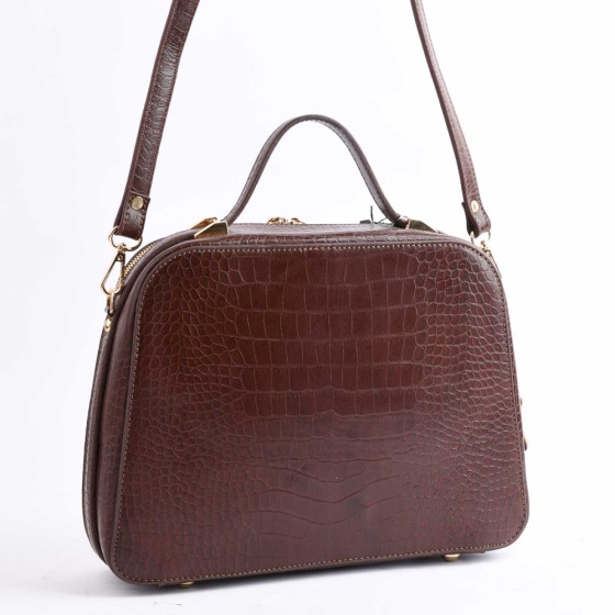 کیف زنانه مجلسی طرح تینا چرم کروکودیل قهوه ای