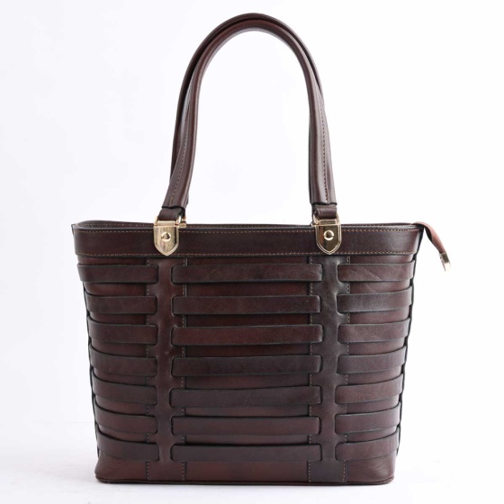 کیف مجلسی زنانه طرح بهگل چرم ساده قهوه ای