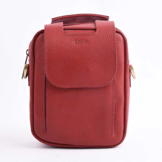 کیف کراس بادی مردانه طرح اسپرت چرم فلوتر قرمز