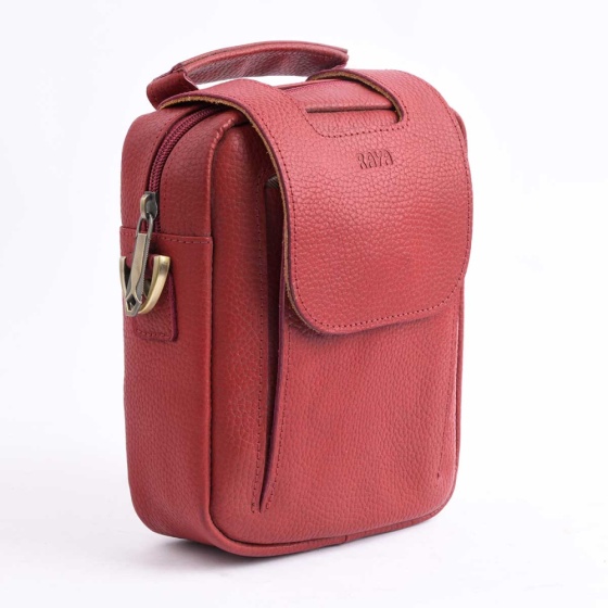 کیف کراس بادی مردانه طرح اسپرت چرم فلوتر قرمز