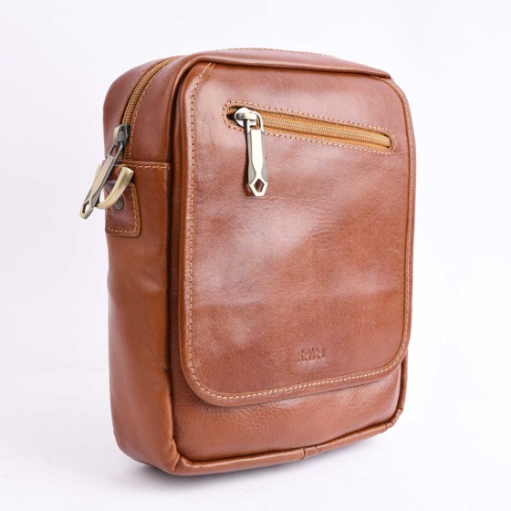 کیف کراس بادی مردانه طرح فارا چرم ساده عسلی