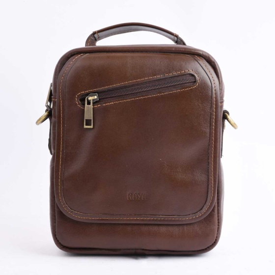 کیف کراس بادی مردانه طرح فارا چرم ساده قهوه ای