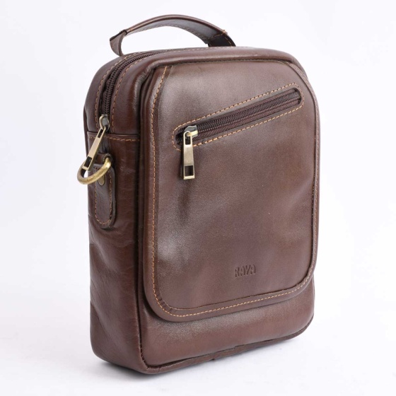 کیف کراس بادی مردانه طرح فارا چرم ساده قهوه ای