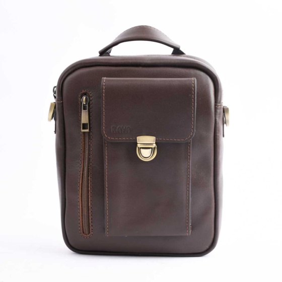 کیف کراس بادی مردانه طرح ساتیا چرم ساده قهوه ای