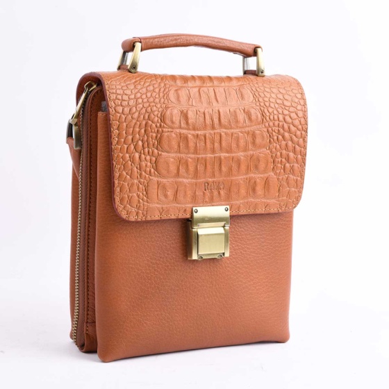 کیف دوشی مردانه طرح گیلدا چرم فلوتر عسلی