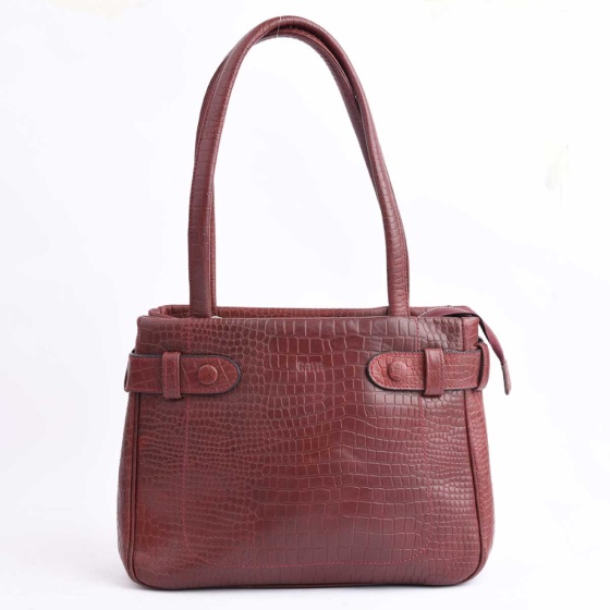 کیف زنانه مجلسی فربار چرم کروکو زرشکی