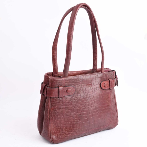 کیف زنانه مجلسی فربار چرم کروکو زرشکی