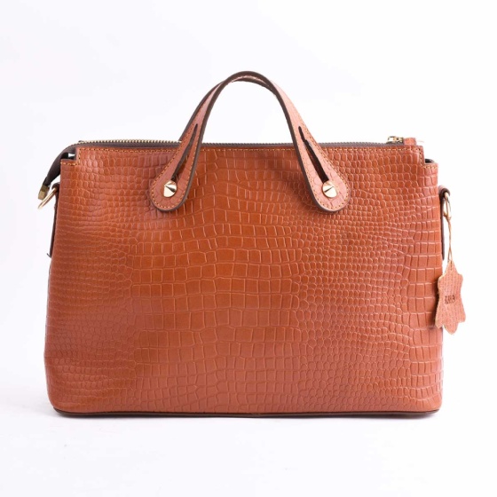 کیف مجلسی زنانه طرح افروز چرم کروکودیل عسلی