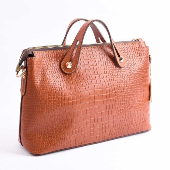کیف مجلسی زنانه طرح افروز چرم کروکودیل عسلی