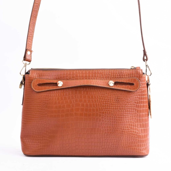 کیف مجلسی زنانه طرح افروز چرم کروکودیل عسلی