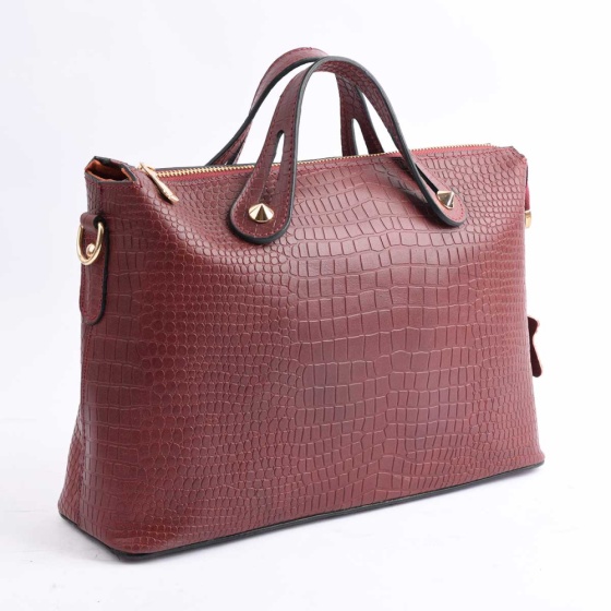 کیف مجلسی زنانه طرح افروز چرم کروکودیل زرشکی