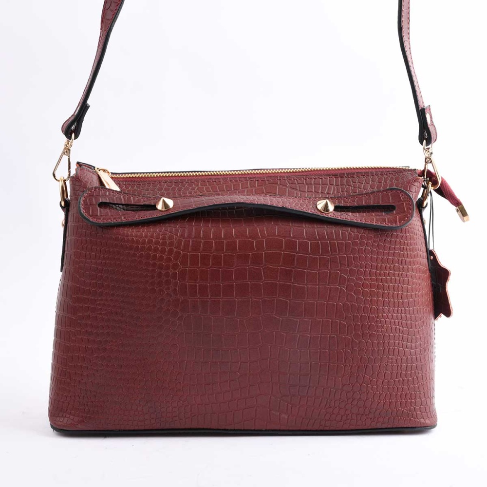 کیف مجلسی زنانه طرح افروز چرم کروکودیل زرشکی E2