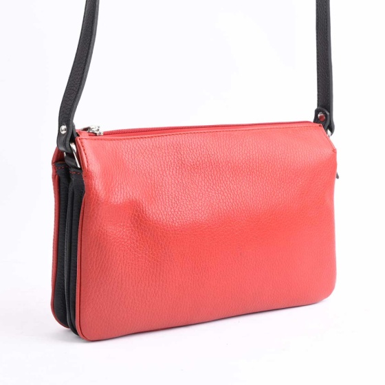 کیف دوشی زنانه طرح لاریسا چرم فلوتر قرمز مشکی